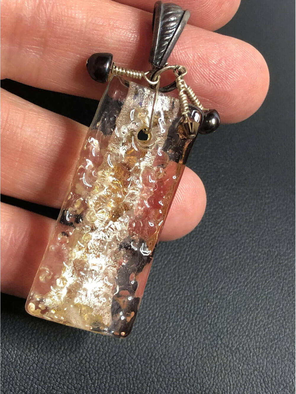 4005 Sterling Silver Art glass Pendant Signed BB 925 16 grams